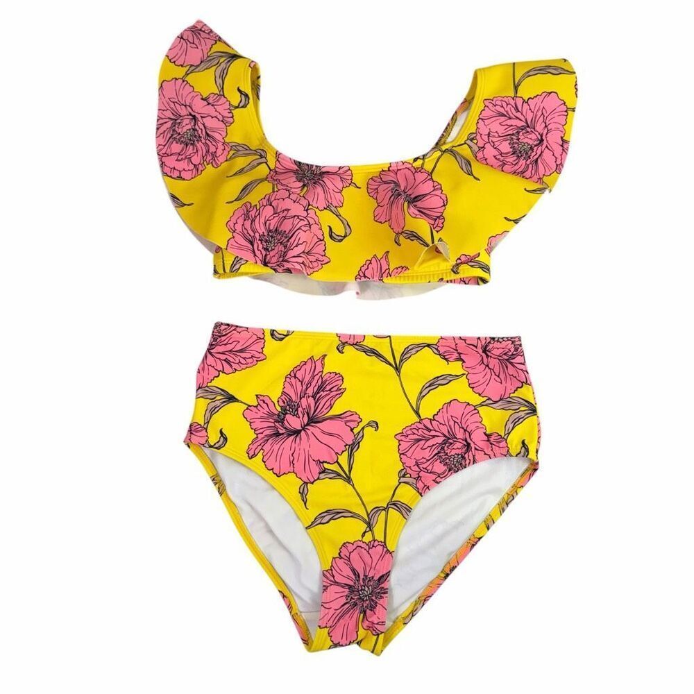 Boden Yellow Pink size 2 Siena Ruffle Bardot Bikini